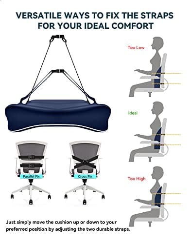 Travel Ease Ergonomic Lumbar Support Cushion, Memory Foam Back Support Cushion for Office Chairs with Skin-friendly Cover for Comfort (DarkBlue) — view 6