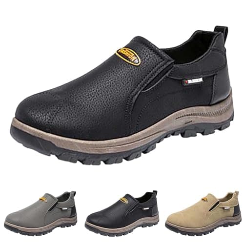 Mens Walking Shoes Non-Slip Travelling Mountain Climbing Trekking Hiking Ankle Boots Breathable Arch Support Leather Trainers Outdoor Low Rise Stable Backpacking Camping Sneakers Footwear (Black, 7) — view 3