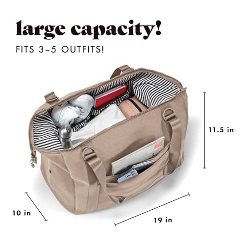 Fit & Fresh Premium Neoprene Weekender Bag, Travel Bag with Trolley Sleeve, Large Overnight Bag, Carry on Bag, Duffel Bags, Gym Bag, Taupe, Carry-On, Neoprene Weekender Duffel Bag — view 3