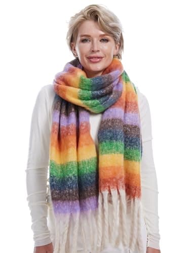 Style Slice Oversized Tartan Blanket Scarf for Women, Rainbow