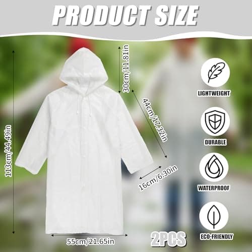 Geukmun 2 Pack Rain Poncho for Kids, Eva Waterproof Ponchos for Boys Girls, Reusable Rain Coats with Hood Buttons for School, Travel, Outdoor Activities (White) — view 4
