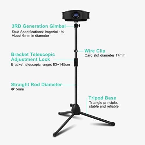 YORKING Projector Light Stand - Adjustable Height 83cm to 145cm Portable Tripod - Heavy Duty Metal for Projectors and Photography — view 3