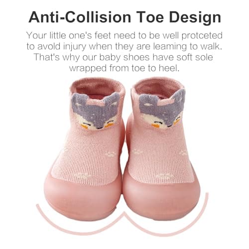 Baby Girls Boys First Walking Shoes Anti Slip Slippers Socks Barefoot Shoes Toddler Infant Non Slip Sole Shoes Breathable(Pink Grey, 12-18Month) — view 5