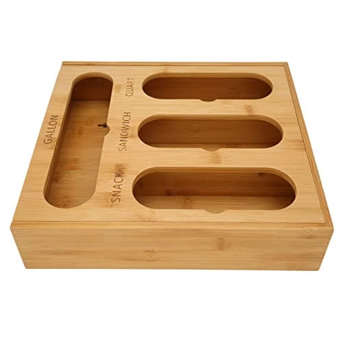 YUMILI Food Storage Bag Container - Bamboo Polished Finish Drawer Design Food Bag Storage Box, Vacuum Food Bags Storage Box for Kitchen Home, Bamboo/White(Bamboo) — view 6