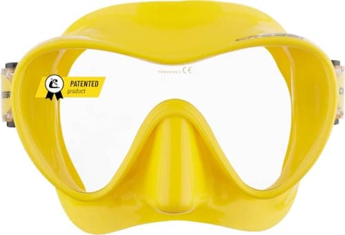 Cressi F1 Frameless Diving Mask - Anti-Fog Tempered Glass Snorkel Mask - Silicone Skirt for Secure Scuba Fit - Adjustable Buckles for Diving & Snorkelling - Yellow - One Size