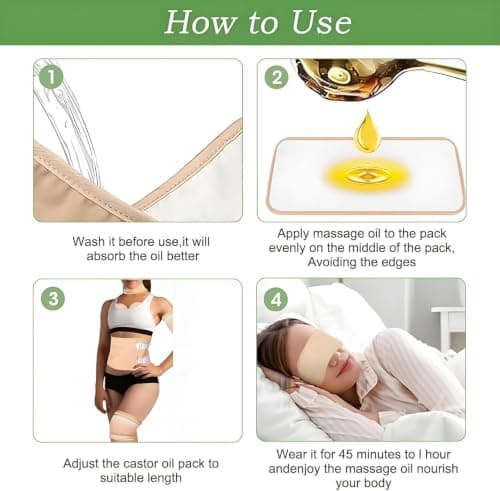 Castor Oil Pack Wrap Kit for Waist Neck Leg Knee, 6PCS Reusable Organic Cotton Castor Oil Wrap Kit, Flannel Castor Oil Compress Pads(Khaki) — view 6