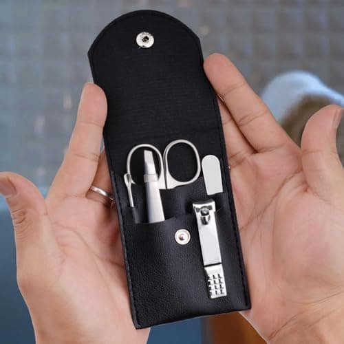 Shirene Travel Manicure Set,4-Piece Stainless Steel Nail Care & Grooming Kit,Professional Manicure Sets,Mens Nail Grooming Kit,Travel Cuticle Set with PU Leather Case — view 3