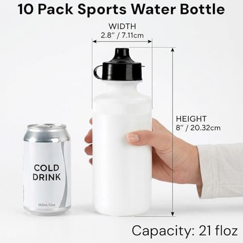 SOUJOY 10 Pack Sports Water Bottle, 21oz Plastic Squeeze Bottle with Easy Open Push/Pull Cap, BPA Free Reusable Team Water Bottle for Fitness, Gifts — view 2