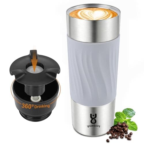 Yawbay Coffee Cup Travel Mug 360°Drinking,510ml Travel Coffee Mug Leakproof,Insulated Travel Mugs for Hot and Cold Drinks Spill Proof(Grey)