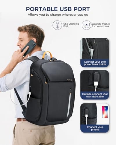 Ponhog Laptop Backpack for Men - 18.4 Inch Large Travel Backpack,40L Tech Backpack with USB Charging Port Anti-Theft Pocket,900D Smart Rucksack for College Business Work Overnight Black — view 3