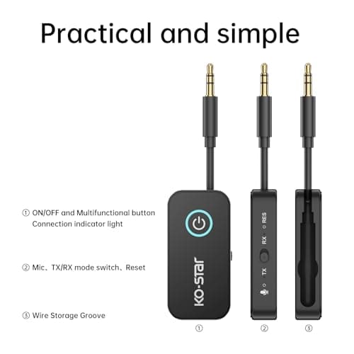 Bluetooth 6.0 Transmitter Receiver for 2 Airpods or Headphones, Airplane Travel Essentials 2-in-1 Wireless Bluetooth Adapter, 3.5MM AUX Jack Adapter on Flight, TV, Car Stereo — view 4