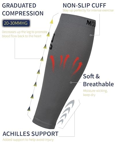 Modetro Sports Calf Compression Sleeves for Men Women - 20-30mmhg Shin Splints Support - Calf Support Grey LXL — view 2