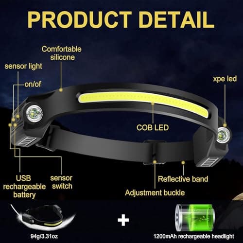 Head Torch,3 Packs Headlamp 6 Mods LED Headtorch Light Weight 260°Wide Beam — view 5