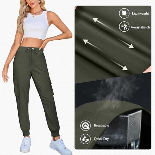 Hormtaer Women's Cargo Joggers Walking Trousers Lightweight Quick Dry Hiking Multi Pants Casual Outdoor Travel Gym Athletic Workout (B Army Green, XL) — view 4