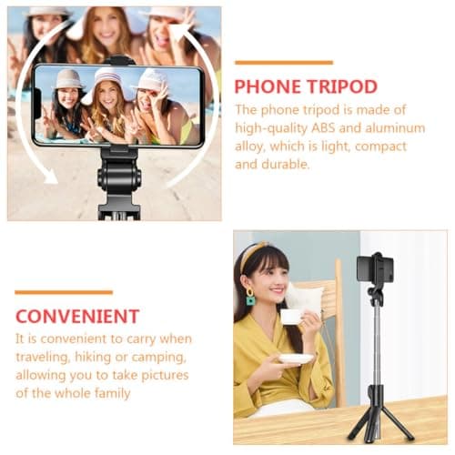PACKOVE Cellphone Gimbal Stabilizer Selfie Stick, Multi-function Phone Live Streaming Tripod, Telescopic Foldable Wireless Connection, Abs Aluminium Alloy, Black, 1m, for Hiking Travel — view 3