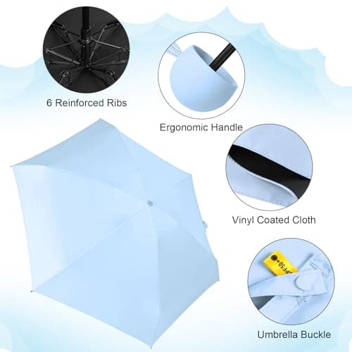 FWHFNB Travel Umbrella, Travel Mini Umbrella, Pocket Umbrella, UV Umbrella, UPF 50+, Portable Lightweight Compact, with Storage Box, for Men and Women (Sky Blue) — view 3