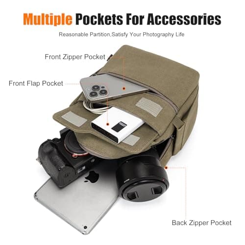 Cwatcun Sling Camera Bag Canvas, Compact Crossbody Case with Rain Cover — view 4