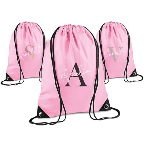 Print Maniacs Personalised Drawstring Bag for Kids Back to School PE Bag, Swim Bag with Name Ideal for Boys, Girls, Toddlers,and Primary School Students Perfect School Bag Pink