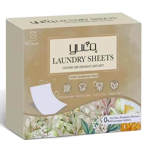 YUCO Laundry Detergent Sheets 80 Loads, Eco Travel Laundry Detergent Liquidless Detergent Soap Sheet, Dissolvable in in Sink and Washer, Plastic Free Packaging, Amber Sandalwood (1 Pack, 150g)