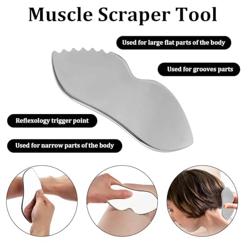 ExcellaElite 2Pcs Body Gua Sha Stainless Steel, Metal Gua Sha Massage Tool for Face Neck Back Legs and Other Body Parts — view 3