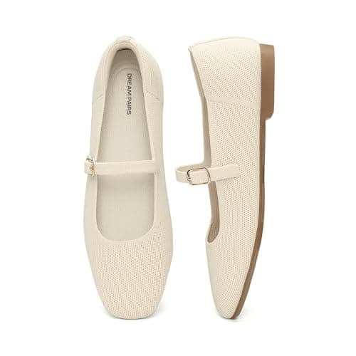 DREAM PAIRS Women's Mary Jane Square Toe Ballet Flats,Nude,9