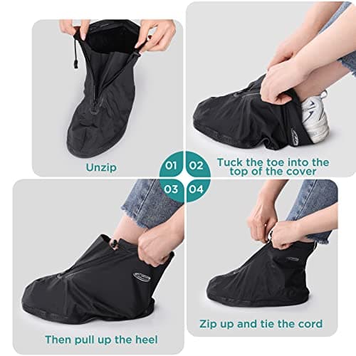 Waterproof Shoe Cover 44-45, GeeRic Waterproof Rain/Snow Boot Shoe Cover with Reinforced Strap/Zipper PVC Rainproof Cycling Overshoes Non-Slip Reusable Durable for Walking Outdoor Sports Camping — view 4