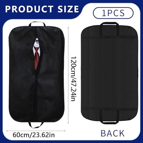 1 Pcs Suit Cover for Men, Black Travel Garment Bag with Handle & Zipper, Breathable Suit Carrier for Business Trips, Tuxedo, Coats, Dresses, Closet Storage, Lightweight Foldable Garment Protector — view 2