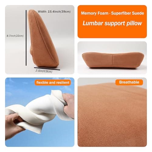 POKSRI Lumbar Support Pillow,Back Pain Relief Cushion,fits tightly around the waist,Memory Foam,Skin-friendly Suede Fabric,fit Car Drive,Office chair,Rest seat,Improve Posture,Portable,15.5''Lx 8.7''H — view 6