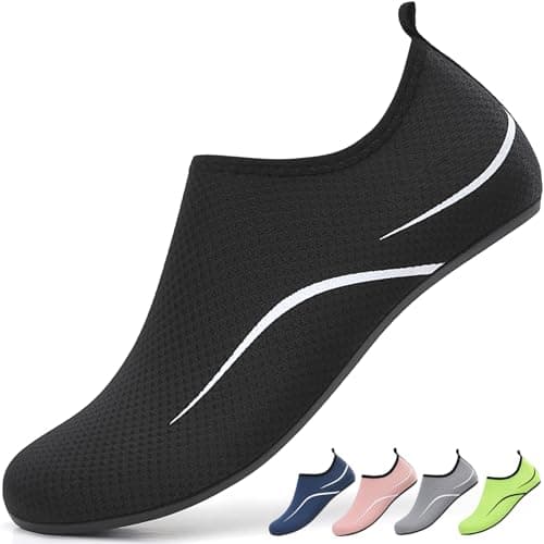 gitzing Water Shoes for Women Men Beach Quick-Dry Swim Aqua Socks Breathable Barefoot Shoes for Beach Surfing Driving Pool Yoga Travel(Black,39 EU/6 UK)