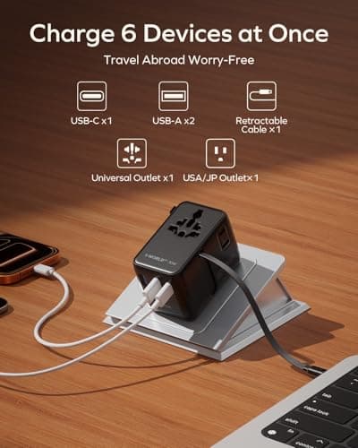 MOMAX Universal Travel Adapter with USB C Cable 70W GaN Travel Plug Adapter — view 2