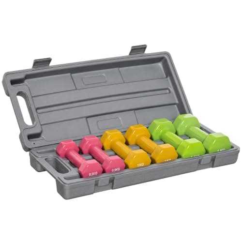HOMCOM 6kg Dumbbell Set with Suitcase for Women Home Gym Red Yellow Green