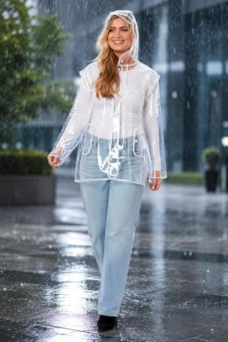 shelikes Women’s Raincoat Transparent Waterproof Rain Mac Jacket Clear Lightweight Raincoats with Hood & Pockets for Camping Outdoor Events & Travel — view 3