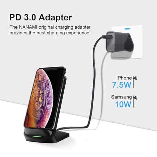 NANAMI Wireless Charger with 20W PD 3.0 Plug - Fast Charging Stand for iPhone 17 16 15 14 13 Pro Max 12 11 SE2 XS XR X 8, Induction Charger for Galaxy S26 S25 Ultra S24 S23 S22 S21 S20 S10 S9 — view 2