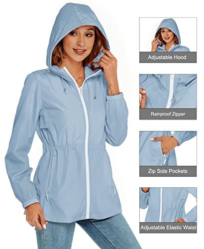 Rapbin Rain Coats for Women Waterproof Jackets Lightweight Quick Dry Packable Hood Raincoat Windbreaker with Zipper Pockets Sky Blue XXL — view 2