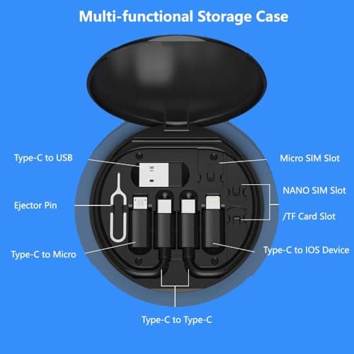Multi USB Adapter Cable Kit, USB C to iOS Device Adapter Box, Conversion Set USB A & Type C to Male Micro/Type C/iOS Device for Data Transfer, Card Storage, Tray Eject Pin, Phone Holder-Black — view 2