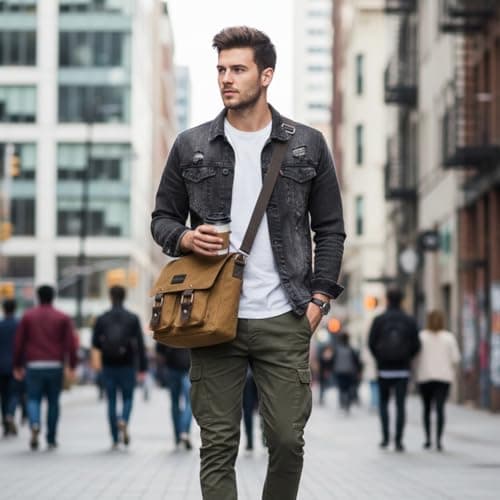 flintronic Canvas Messenger Bag, Men's Cross Body, 14 inch Laptop Bag, Vintage Satchel Briefcase, with Multiple Pockets, for School Travel Outdoor Work Daily Use — view 2