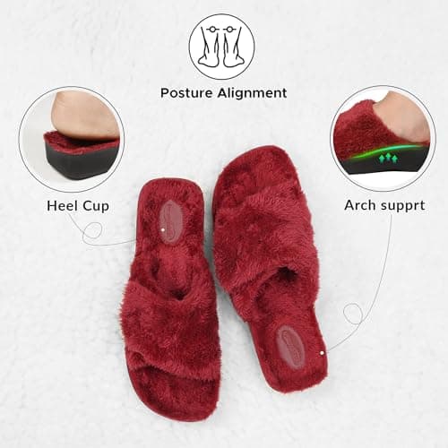 AEROTHOTIC Open Toe Slippers for Women Outdoor Arch Support Sandals Planter Fasciitis Relief Comfortable Soft Footbed & Stylish Straps with Non-Slip Sole Travel Fashion Slides Footwear, Gemma Maroon — view 5