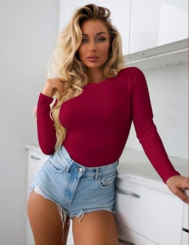 Ekouaer Womens Long Sleeve Tops Thermal Tee Black+Red+Navy Blue L — view 3
