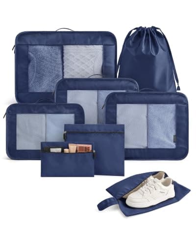 LIGHT FLIGHT 8pcs Packing Cubes, Travel Suitcases Organiser, Navy Blue