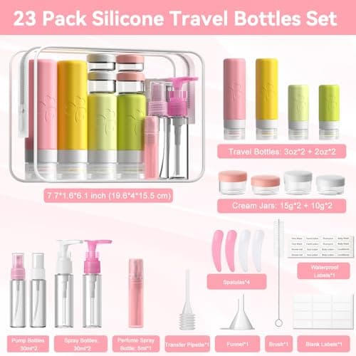 INSFIT 23 Pack Travel Bottles for Toiletries, TSA Approved Silicone Travel Size Toiletries with Toiletry Bag, BPA Free Leak Proof Refillable Travel Essentials for Shampoo Conditioner Lotion — view 2