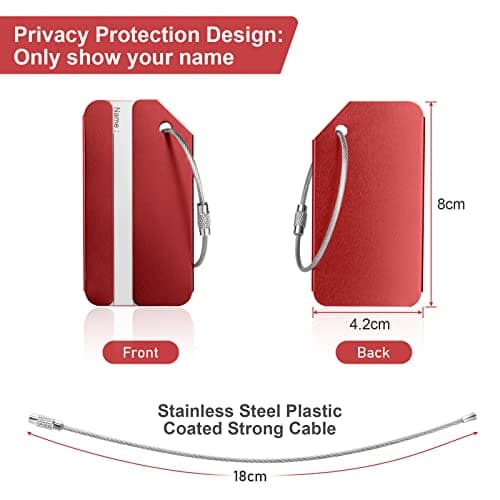 Luggage Tags, 2Pcs Aluminum Alloy Baggage Labels, Suitcase ID Tag Set, Handbag Tag Labels Travel Accessories for Checked Luggage, Hand Luggage and Handbags - Red — view 2