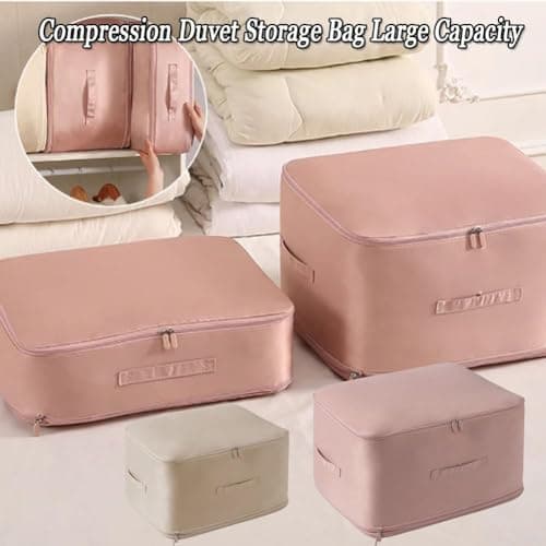 EHOTER Ultra Space Saving Self Compression Organizer 2024 NEW Bedroom Clothes Storage Bags with Zipper,Large Moving Bags Heavy Duty with Reinforced Handles (Pink,L) — view 2
