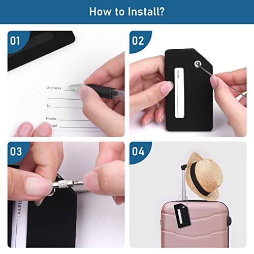 Flintronic 2 PCS Luggage Tags, Silicone Baggage Labels, Suitcase ID Tag Set, Handbag Tag Labels Travel Accessories for Checked Luggage, Hand Luggage and Handbags - Black — view 3