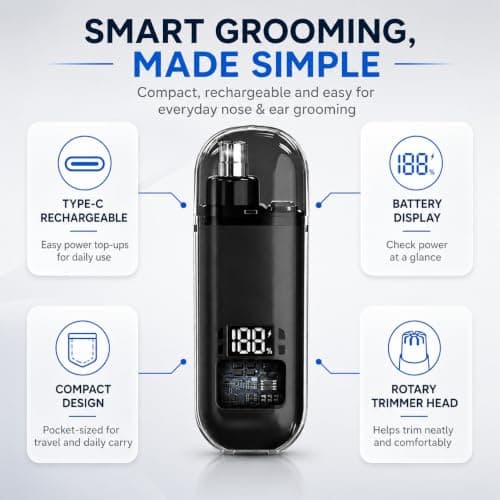 Nose Hair Trimmer for Men & Women, Rechargeable Ear Trimmer, LED Display — view 2