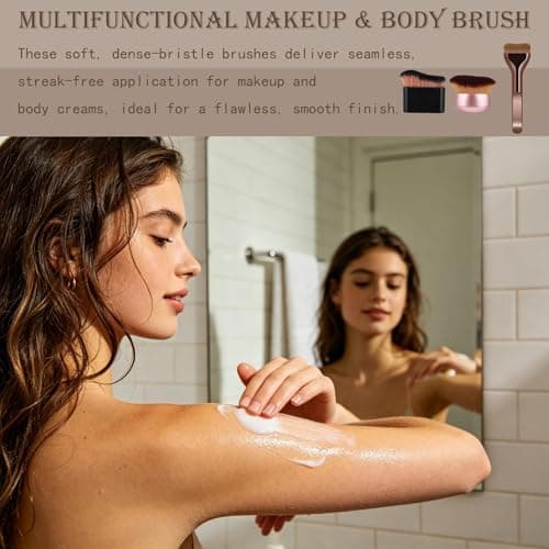 3-Piece Foundation Brush and Tanning Brush Set, Makeup Brush Kit with Rose Gold Handle, Professional Self Tan Brush for Body and Liquid Makeup Application, Travel-Friendly Beauty Tools Bristles — view 6