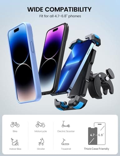 Lamicall Motorcycle Phone Holder Bike - Motorbike Phone Mount, Bike Phone Holder with Quick Release Handlebar Clamp for iPhone 17 16 15 14 Pro Max Plus Air, 13 12 11 Pro Max Mini, Xs, 4.7-6.8” - Blue — view 5