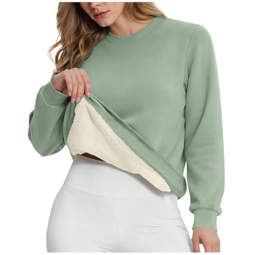 Meeyuioe Women's Fleece Lined Sweatshirts Jumper Winter Warm Sweaters Pullover Casual Long Sleeve Crewneck Comfy Thermal Solid Jumper Mint Green M — view 2