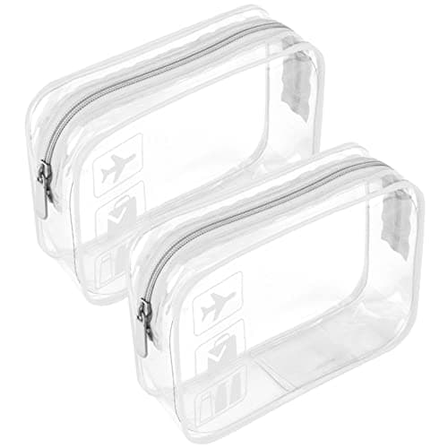 2pcs Clear Travel Toiletry Bag TSA Approved Quart Size Travel Bag Airport Carry On Liquid Shower Pouch Clear Plastic Security Transparent Toiletries Bag (White)
