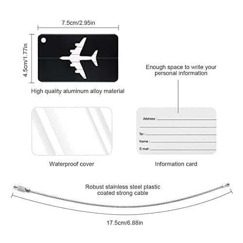 Vicloon Luggage Tag, 2 Pcs Luggage Labels Travel Suitcases Aluminium Tags, Aluminum Luggage Tag with Name ID Card for Luggage Baggage Identity ID Labels（Silver-Black） — view 2