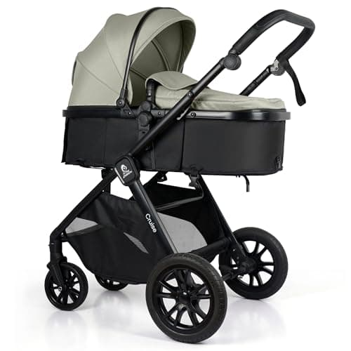For Your Little One Cruise 3-in-1 Travel System with i-Size Car Seat, Stroller, 13kg Pram, Height Adjustable Handle, Pram, Newborn 0-4 Years Free Raincover and Cupholder (Pebble Sage) — view 2